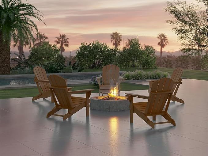 Ciokea Folding Adirondack Chair 4 Pack, Patio Adirondack Chair Weather Resistant, Plastic Fire Pit Chair with Cup Holder, Lawn Chair for Outdoor Porch Garden Backyard Deck (Teak)