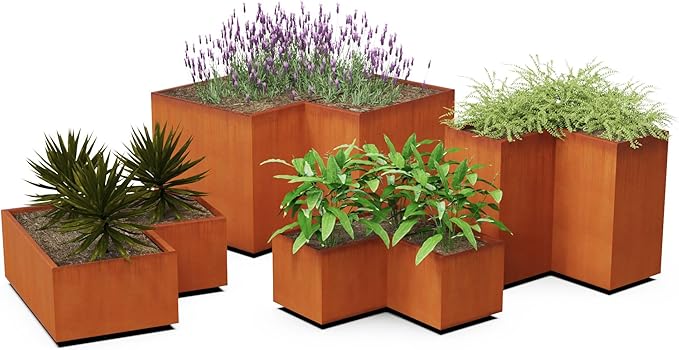 Plantercraft Corten Steel Planter Corner Metal Garden Box Natural Rust Finish Heavy Duty | Made in USA | Fully Assembled | Commercial Residential Outdoor