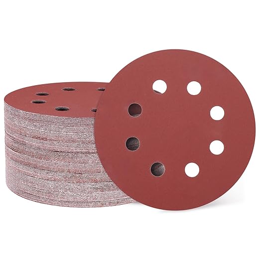 HARFINGTON 100 Pcs 5 Inch Sanding Discs, 1500 Grit Hook and Loop Sandpaper, 8-Hole Aluminum Oxide Orbital Sander Sandpaper for Woodworking Automotive Metal Polishing, Red