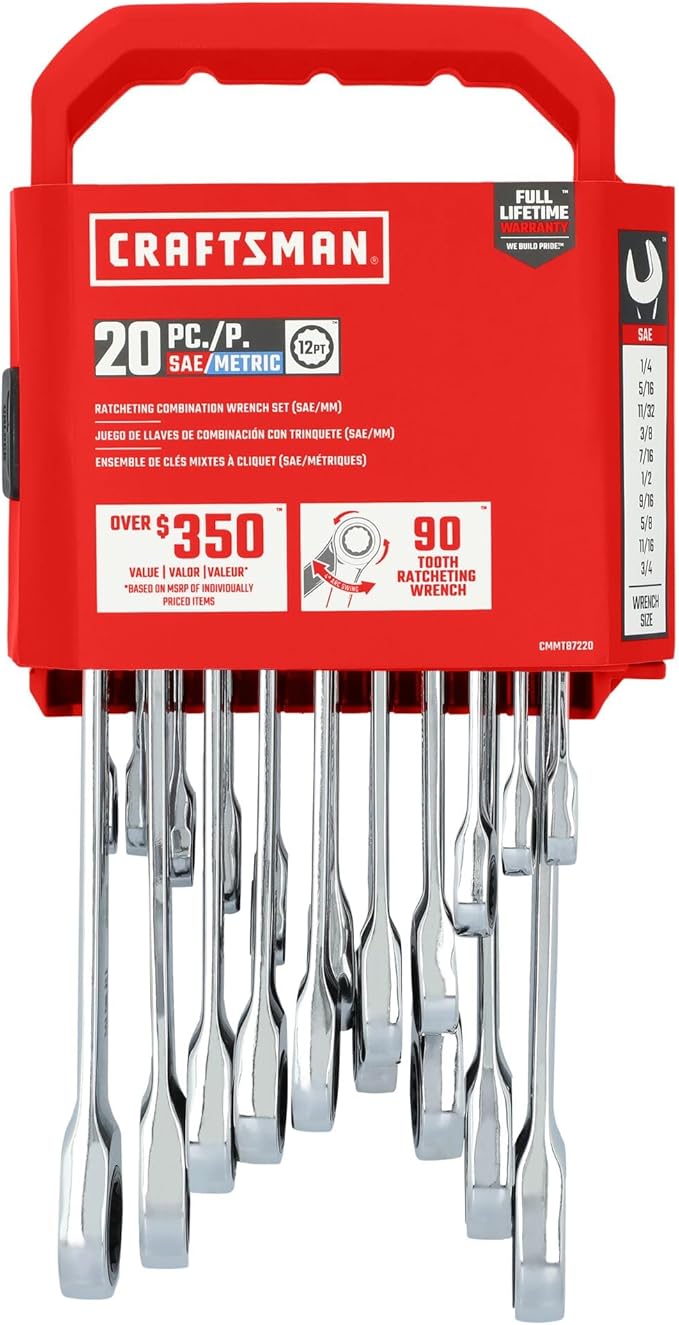 CRAFTSMAN 20 Piece Ratcheting Combination Wrench Set, SAE/Metric (CMMT87220)