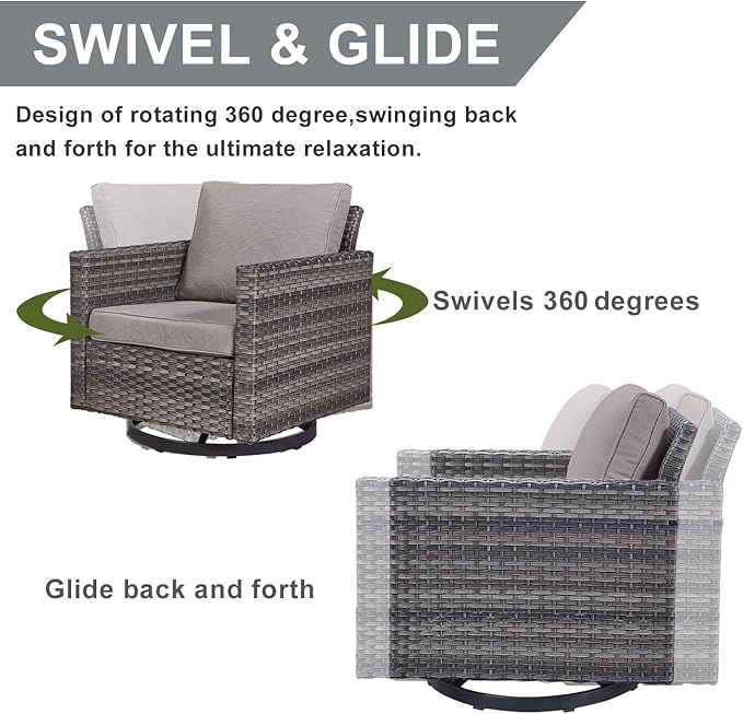 HUMMUH 7 Piece Patio Furniture Set with Fire Pit 41in 55,000 BTU,Wicker Outdoor Conversation Sets - Patio Swivel Chairs Sofa Ottomans,Side Table for Porch,Garden,Backyard