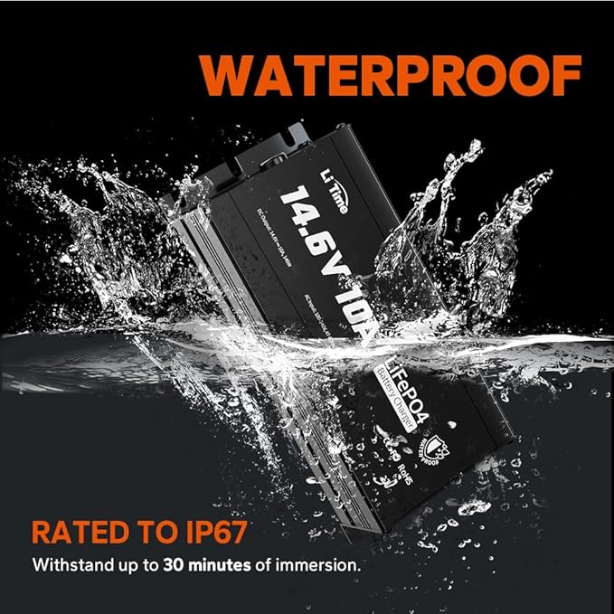 LiTime IP65 Waterproof 14.6V 10A LiFePO4 Onboard Charger, Fast Charging, 4 Safety Protections, Better Charging Performance, Extend Lithium Batteries Life, with LED Indicator, Outdoor & Marine Use