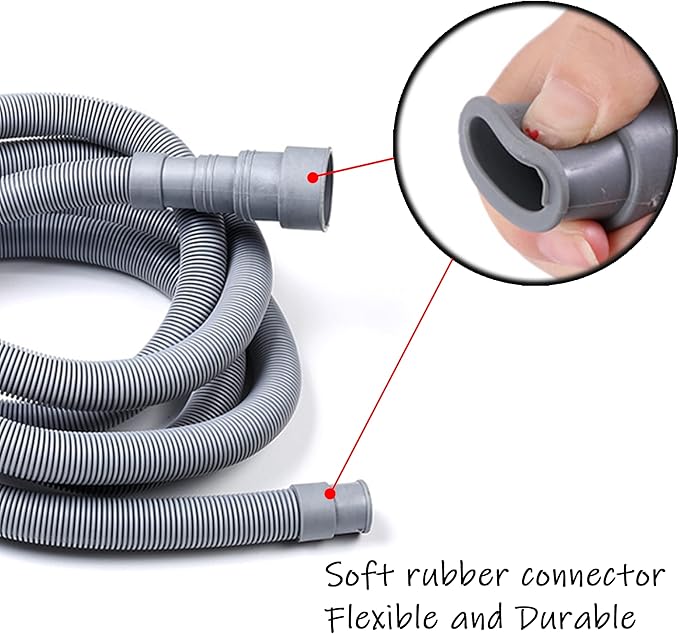HLMOptimo 6 Feet Universal Washing Machine Drain Hose Flexible Dishwasher Drain Hose Extension Kits Corrugated Washer w/ 2 Clamps 1 adapter 1 U-Bend Holder