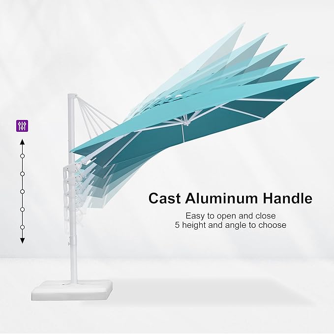 PURPLE LEAF 9' X 12' Right-left Tilt Patio Umbrella Swivel White Cantilever Umbrella with Tilt Aluminum Outdoor Umbrella with 360° Rotation for Deck Pool Garden, Turquoise