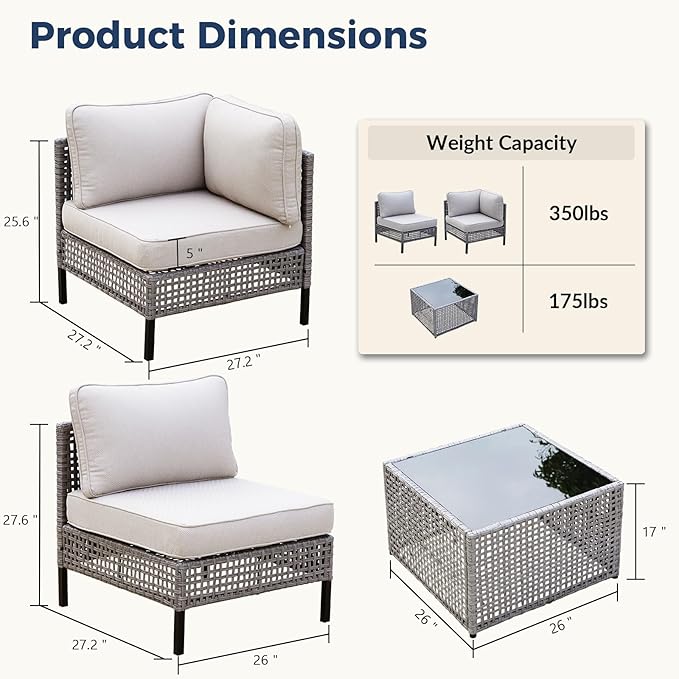 7-Piece Patio Rattan Furniture Set with 4 Armchairs, 2 Armless Chairs and Table, Modular Outdoor Wicker Sectional Sofa with Beige Cushions for Backyard, Porch, Garden