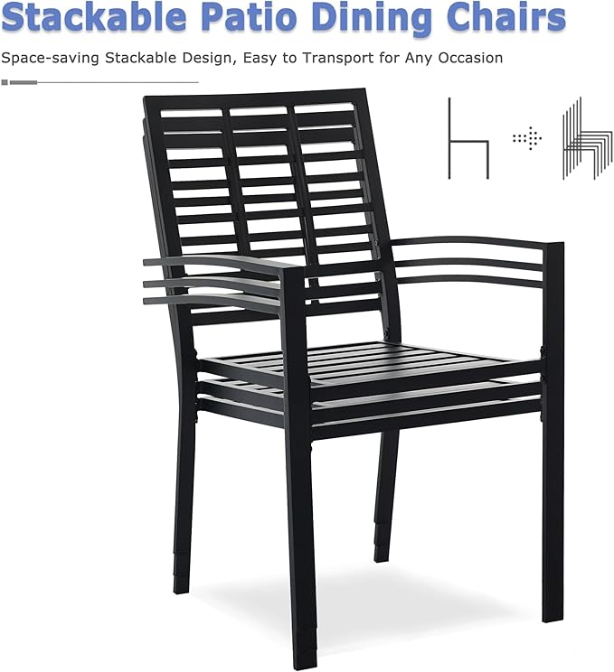Outdoor Dining Chairs Set of 2, Metal Frame Stackable Patio Dining Chairs with Armrest, Wrought Iron Patio Bistro Chairs for Lawn, Backyard, Garden, Porch