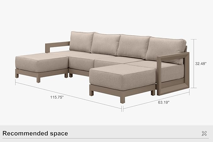 PURPLE LEAF Patio Furniture Set U-Shaped Outdoor Couch with 9.6" Thick Cushion and Soft Pillows 6 Piece Outdoor Sectional Sofas with Ottoman Modern Patio Conversation Sets for Yard Porch Deck, Khaki