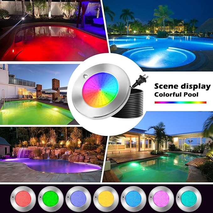 Large LED Pool Lights Multicolor IP68 Swimming Inground Pools RGB Stainless Steel Color Changing Underwater for Wet Niche, APP Control & Remote Control, Easy Install (6''-RGB-30W, 100FT)
