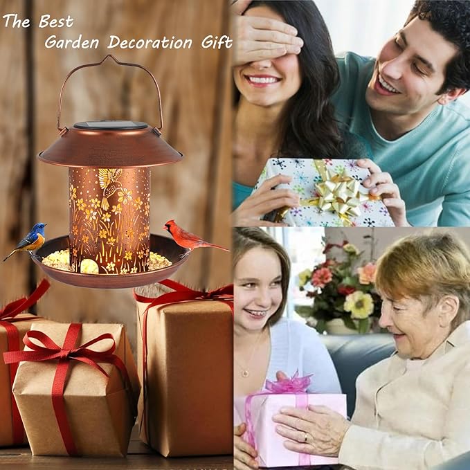 Christmas Bird Feeders for Outdoors Hummingbird Solar Lanterns Outdoor Waterproof Hanging Garden Decor Birthdays for Women Mom Metal Solar Decoration Outside for Yard, Patio,