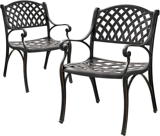 Patio Bistro Chairs Set of 2 Cast Aluminum Patio Dining Chairs,Outdoor Dining Chairs with Armrest,All Weather 2 Piece Bistro Patio Dining Chair for Balcony, Backyard, Garden,Bronze