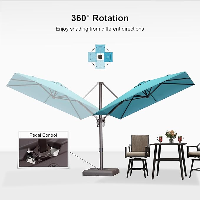 PURPLE LEAF 9' X 9' Patio Umbrella With Base Square Cantilever Umbrella Outdoor with 360° Rotation and Aluminum Offset Hanging for Pool Deck Garden Backyard, Turquoise