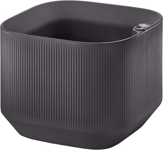 Crescent Garden Modular Self-Watering Plant Box with TruDrop Water Level Indicator, Indoor/Outdoor, Small Modern Box Planter for Herbs, Flowers, Peace Lily, Houseplants - 20"x20"x16"H (Slate)