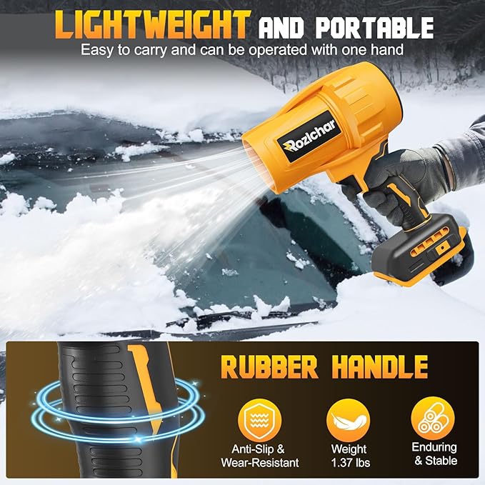 Rozlchar Cordless Leaf Blower Compatible for DeWALT 20V Batteries(No Battery), Variable Speed Handheld Turbo Blower with Brushless Motor, Portable Dust/Snow Cleaner for Lawn, Patio