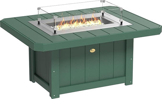 LuxCraft 51" Lumin Rectangular Gas Propane Fire Pit Table for Outdoor Patio with Tempered Glass Wind Guard and Stainless Steel Burner Cover - Amish Made in USA (Green)