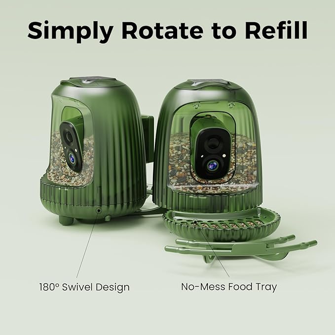 HIXX Smart Bird Feeder Camera with AI Bird Recognition, Squirrel-Proof with Retractable Perch, 4MP Color Night Vision & Vertical View, Solar Light Gift for Birding Lovers (White Light)