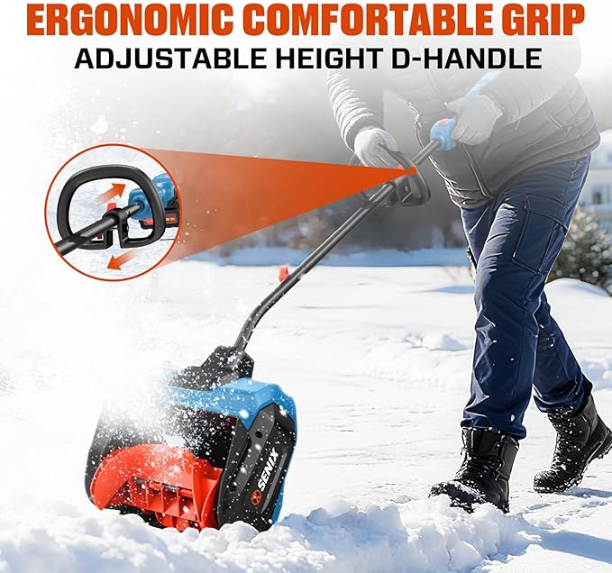 SENIX 2X2 40V Max Cordless Snow Shovel, 13" Width, 6" Depth, 20Ft Max Throw Distance,Variable Speed, Plows 375lbs/Min, 8000mAh Batteries and Charger