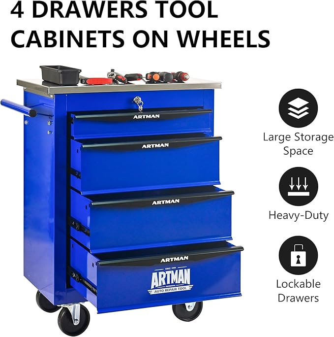 4 Drawers Tool Cart on Wheels, Multifunctional Rolling Tool Box, Drawers Rolling Trolley Organizer Tool Storage Chest for Garage,Workshop,DIY Multiple Interconnectable(4 Drawers-30.5" H)