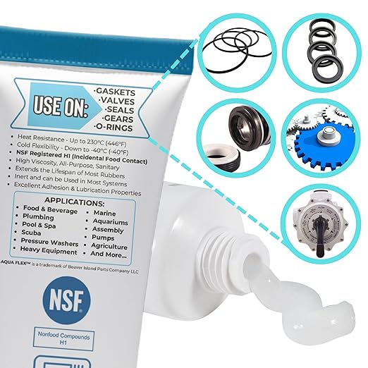 Aqua Flex Premium Silicone Lubricant Grease | NSF Registered Food Grade | Versatile Lube Solution for Pool & Spa, O-Rings, Gaskets, Pumps, Filters, Valves, Marine, Scuba, Automotive, and More