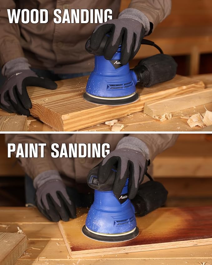 AVID POWER 5 Inch Orbital Sander, 12000 RPM Electric Sander Tool, Random Orbit Sander for Woodworking, 12 Pcs Sandpapers and Dust Collection Bag