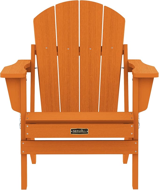 SERWALL Folding Adirondack Chair for Patio Garden Outdoors Heavy All-Weather Fire Pit Chairs - Orange