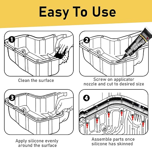 Black RTV Silicone Sealant, Silicone Gasket Maker, High Temp Up to 600F, Sensor Safe, Oil Resistance Flexible for Automotive, Engine, Gearboxes, 3 oz