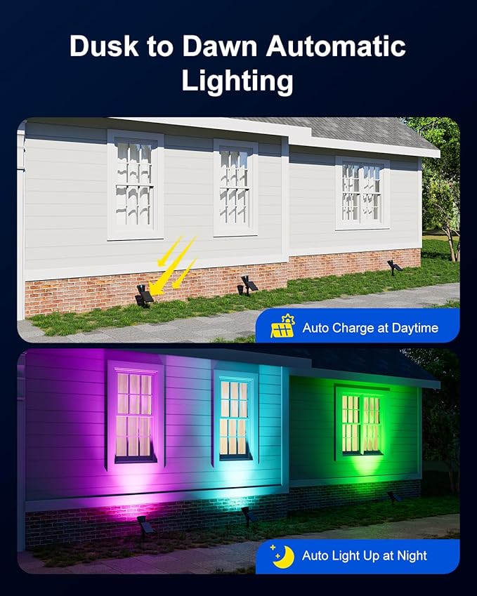 Christmas Color Change Solar Spotlights Outdoor Waterproof Led Landscape Spot Lights Uplighting for Xmas Tree, Wreath, Santa Claus, Elk Statue, Decorations, Ambient Lighting for House, Yard, Garden