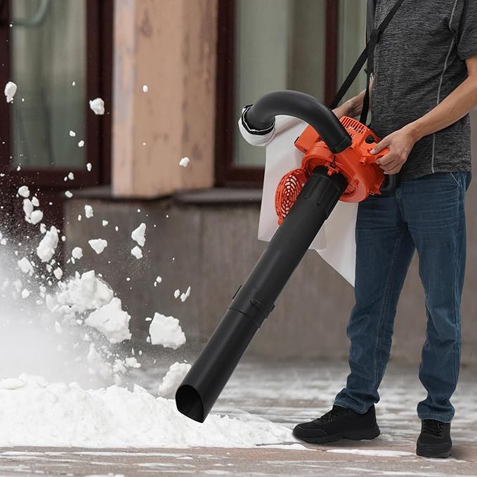 25.4cc Gas Leaf Blower Vacuum Mulcher, 2-in-1 Handheld Garden Leaf Blower, 2-Stroke 275CFM Yard Vacuum with Large Collection Bag for Lawn Yard Driveway Cleaning(Orange)