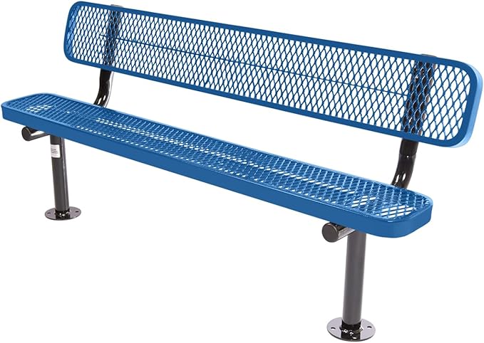 COATEDOUTDOORFURNITURE Coated Outdoor Furniture Heavy-Duty Outdoor Bench Thermoplastic Coated, Expanded Metal, Commercial-Grade Seating, Made in America (Surface with Back, 6 Ft, Textured Light Blue)