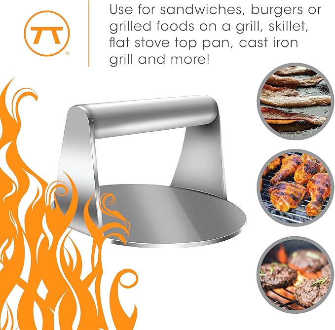 Outset Burger Smasher, Stainless Steel, 6" Grill Burger Press
