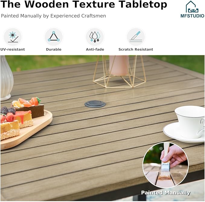 MFSTUDIO Patio Table and Chairs Set of 4, Outdoor Dining Set with Square Table and Swivel Chairs, 5 Piece Patio Dining Set for Deck/Backyard/Poolside/Garden