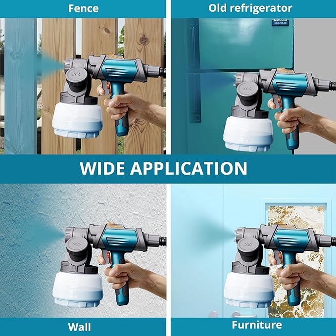Tilswall Paint Sprayer 800W HVLP Spray Paint Gun, Electric Paint Sprayer Gun with 4 Nozzles & 3 Patterns for House Painting Furniture Cabinets Fence Home Walls Shark 800 (Blue, 1300 ml)