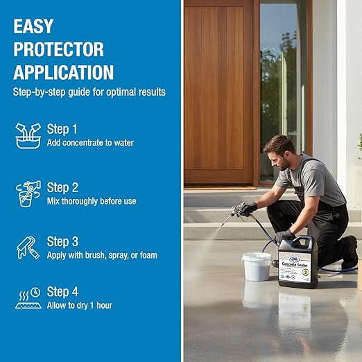 Rainguard Water Sealers Concrete Sealer, Penetrating Protection Against Water and Salt Damage, for All Concrete Surfaces, Silane/Siloxane Waterproofer, Natural Finish, Makes 2 Gallons