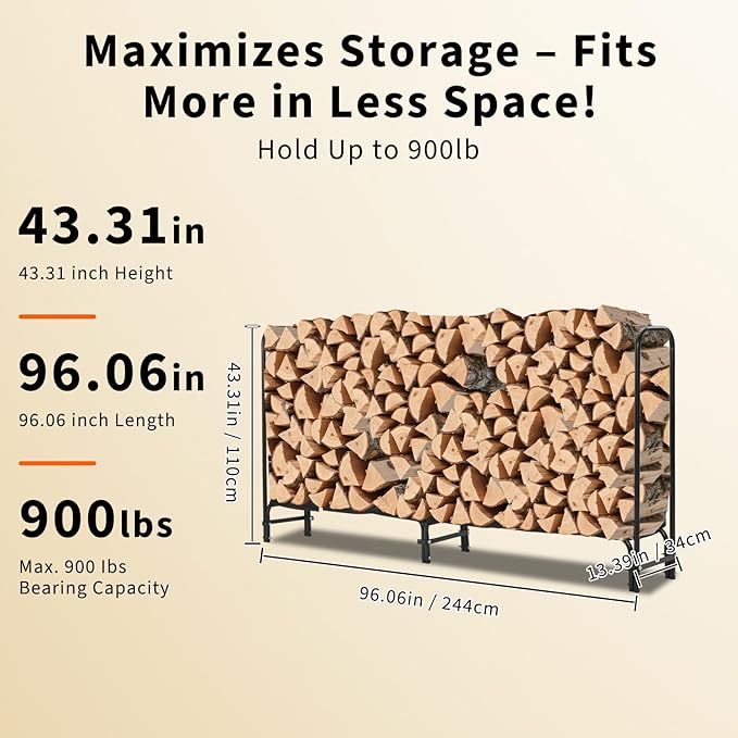 Towallmark 8Ft Firewood Rack with Cover, Heavy Duty Firewood Racks with Weather Resistant 600d Oxford Fabric Cover, Indoor/Outdoor Wood Rack