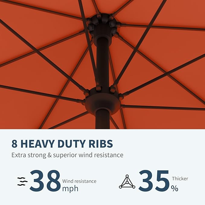 PatioKingdom 11FT Patio Umbrella,Outdoor Umbrella with Push Button Tilt and Crank,Market Table Umbrella with 8 Sturdy Fiberglass Ribs UV Protection(Orange, 11FT)