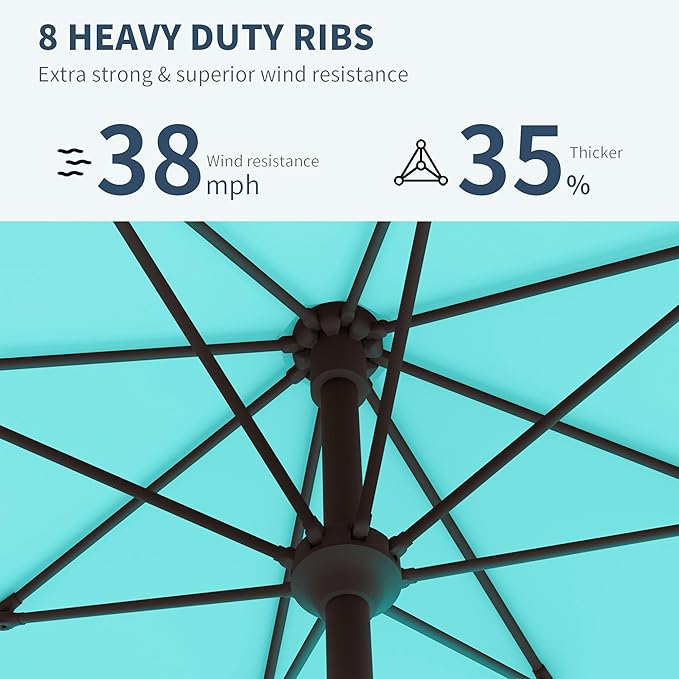 PatioKingdom 10FT Patio Umbrella with Push Button Tilt and Crank, Outdoor Market Umbrella with 8 Fiberglass Ribs, UV Protection Table Umbrella for Pool,Backyard,Garden,Deck(Peacock Blue, 10FT)
