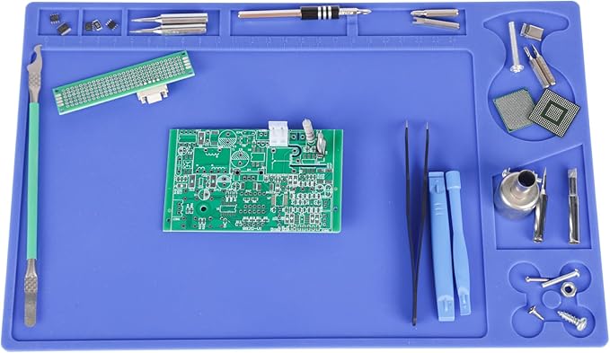 YIHUA M150 Heat-resistant Soldering Mat with Multiple Storage Slots, Built-in Ruler, Bendable Soft Silicone Soldering Mat, Dimensions 12.99 * 8.23 * 0.12 inches (330 * 209 * 3mm)