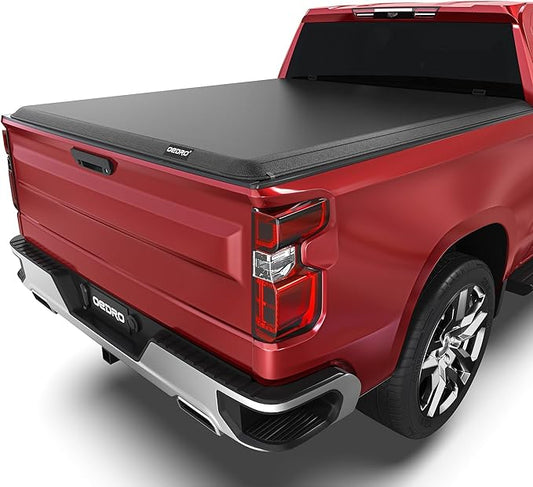 oEdRo Soft Roll Up Truck Bed Tonneau Cover Compatible with 2019-2025 Chevy Silverado 1500 / GMC Sierra 1500 New Body Style, Fleetside 6.6 ft Bed w/o Multi-Flex Tailgate