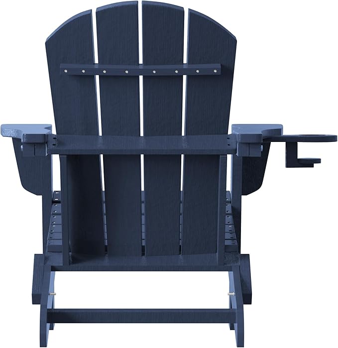 LOUNZY Folding Adirondack Chairs Set of 2, HDPE All-Weather Folding Adirondack Chair with Cup Holders, Outdoor Patio Adirondack Chair for Deck Lawn Fire Pit, Navy