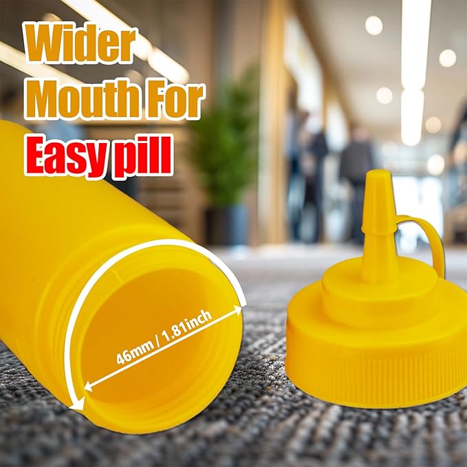 Squeeze Bottles for Sauces,Leak-Proof Condiment Dispenser, BPA-Free Kitchen Restaurant Squeeze Bottle Set with Wide Mouth for Ketchup, Mustard,Syrup,Dressings (Yellow, 4Pack-12oz(300ml))