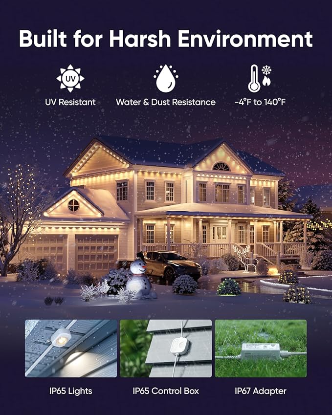 eufy Permanent Outdoor Lights E22, 50ft with 30 Triple-LED Lights, Smart RGBWW for Christmas, Daily and Holiday, IP67 Waterproof, AI Lighting Themes for Christmas Decorations, Links with Cameras