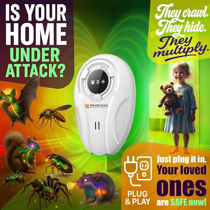 T-27, Ultrasonic Pest Control Repeller - Electronic & Ultrasound, Indoor Plug-in Repellent - Get rid of - Rodents, Mice, Squirrels, Bats, Insects, Bed Bugs, Ants, Fleas, Spiders, Roaches (4 Pack)
