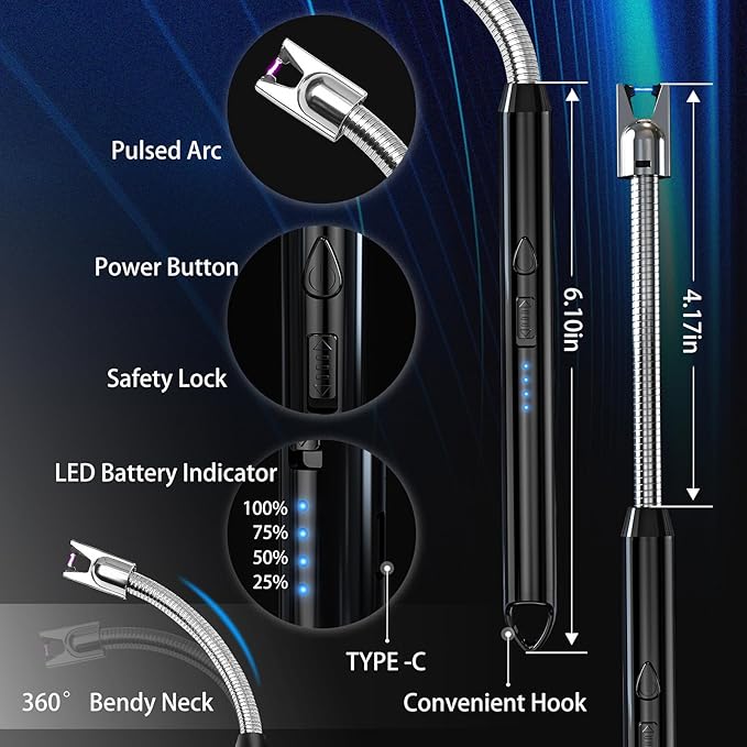 2 Pack Plasma Arc Electric Lighters Rechargeable - USB Long Reach for Scented Candles, BBQ Grill & Camping - Windproof Design Lighters-Black and Red - Stocking Stuffers for Him & Her