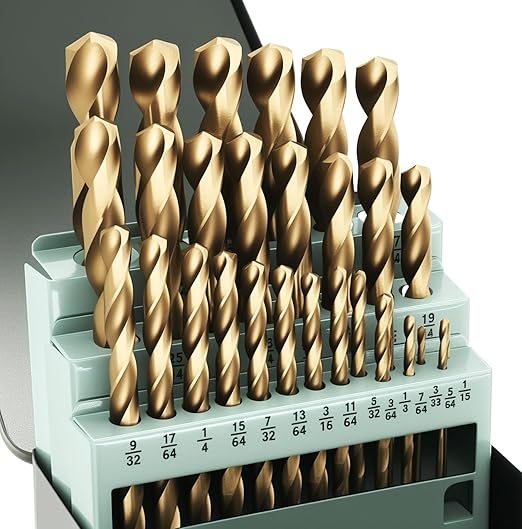 BeHappy 29Pcs Cobalt Drill Bit Set (1/16"-1/2"), M35 HSS, 135 Degree Tip, Twist Jobber Length for Hardened Metal, Stainless Steel, Cast Iron, Wood, and Plastics, with Index Storage Case