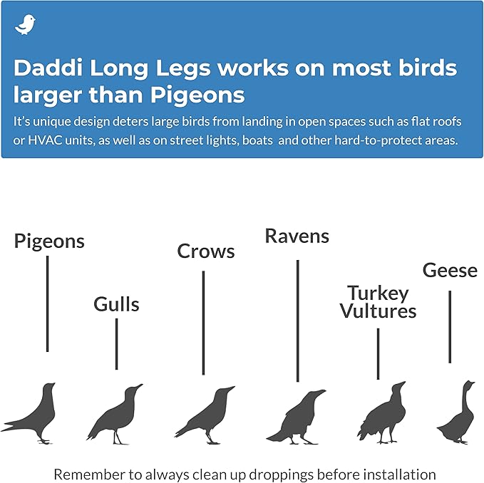 Bird Barrier Daddi Long Legs -2 Ft | Scare Birds Away with Innovative Bird Spider Design | Easy Installation on Roofs, Boats & HVAC Units | Durable Stainless | Made in USA