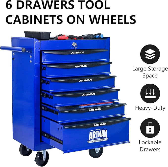 6 Drawers Tool Cart on Wheels, Multifunctional Rolling Tool Box, Drawers Rolling Trolley Organizer Tool Storage Chest for Warehouse,Garage,Workshop,Repair Shop (6 Drawers-30.5" H)