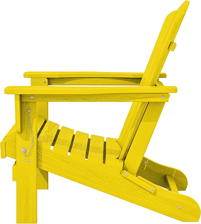 KINGYES Folding Adirondack Chair Set of 4, HDPE All-Weather Folding Adirondack Chair, Yellow