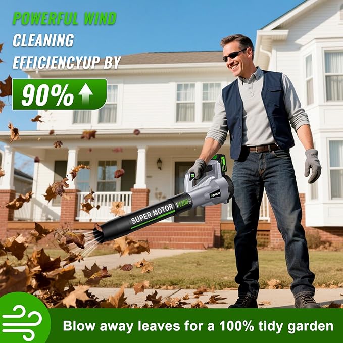 Leaf Blower Cordless,1200W Brushless Electric Blower with 2 X 5.0Ah Battery, 6 Speed Levels,Lightweight Battery Leaf Blower for Lawn Care, Garden, Yard, Best Gifts for Men, Father, Dad, 2025
