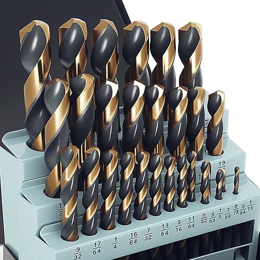 BeHappy 29Pcs Cobalt Drill Bit Set, 135 Degree Tip High Speed Steel with Black and Gold Finish, Stainless Steel, Plastic and Wood with Metal Indexed Storage Case 1/16"-1/2"