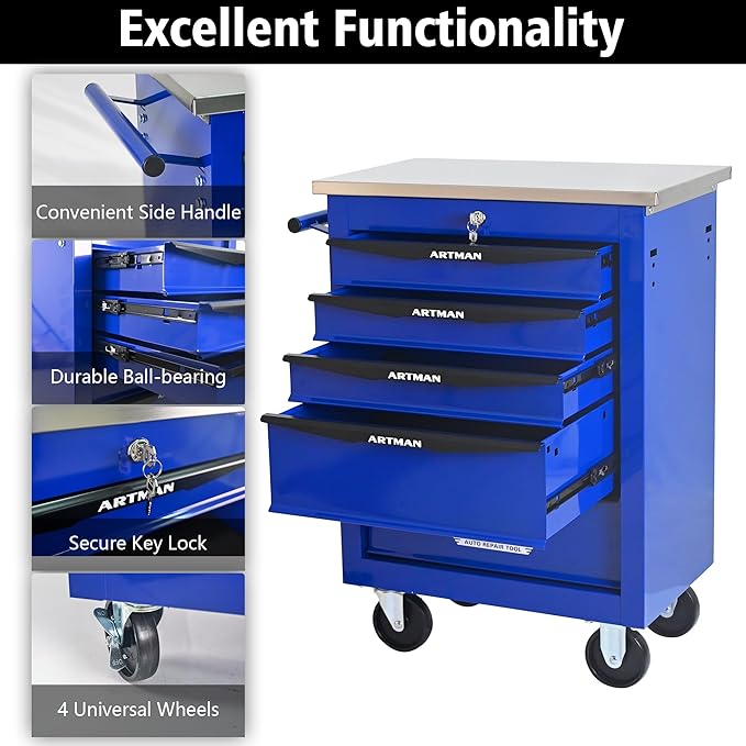 5 Drawers Tool Cart on Wheels, Multifunctional Rolling Tool Box, Drawers Rolling Trolley Organizer Tool Storage Chest for Garage,Workshop,DIY Multiple Interconnectable(4 Drawers-30.5" H)