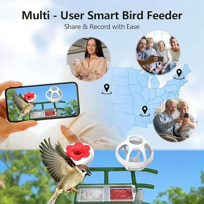 Smart Bird Feeder with Camera Solar Powered, 2K HD WiFi Live View Bird Feeders for Outdoors, AI Birds Recognition & Instant Alerts,Weatherproof Design – Best Gift for BirdLovers & Garden Birdwatching